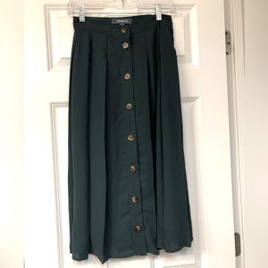 Long/midi dark green button down skirt